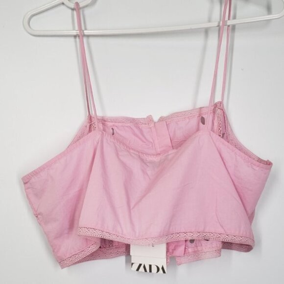 New Zara Pink Eyelet Cropped Tank Top Size Large Barbie Romantic Summer - Picture 4 of 12